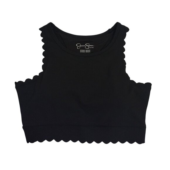 Jessica Simpson Active Black Scalloped Edge Cropped Tank Top With Tag Size L. - Picture 1 of 6
